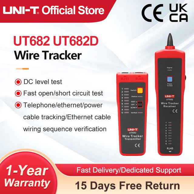 UNI-T UT682 UT682D Netzwerk Kabeltester und Drahtfinder für RJ11 und RJ45 in Rot - Bild 1