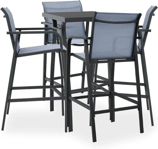 vidaXL 5-teiliges Gartenbar-Set aus Stahl und Textilene in Schwarz und Grau mit Hartglas-Tischplatte - Bild 1