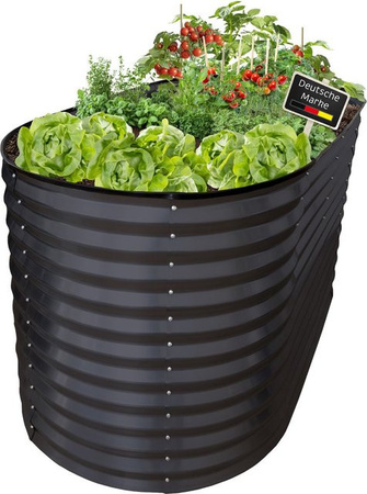 Ovales Hochbeet aus Metall in Anthrazit, wetterfestes Pflanzbeet für Garten, Kräuter und Gemüse, B/T/H: 160 x 80 x 78 cm