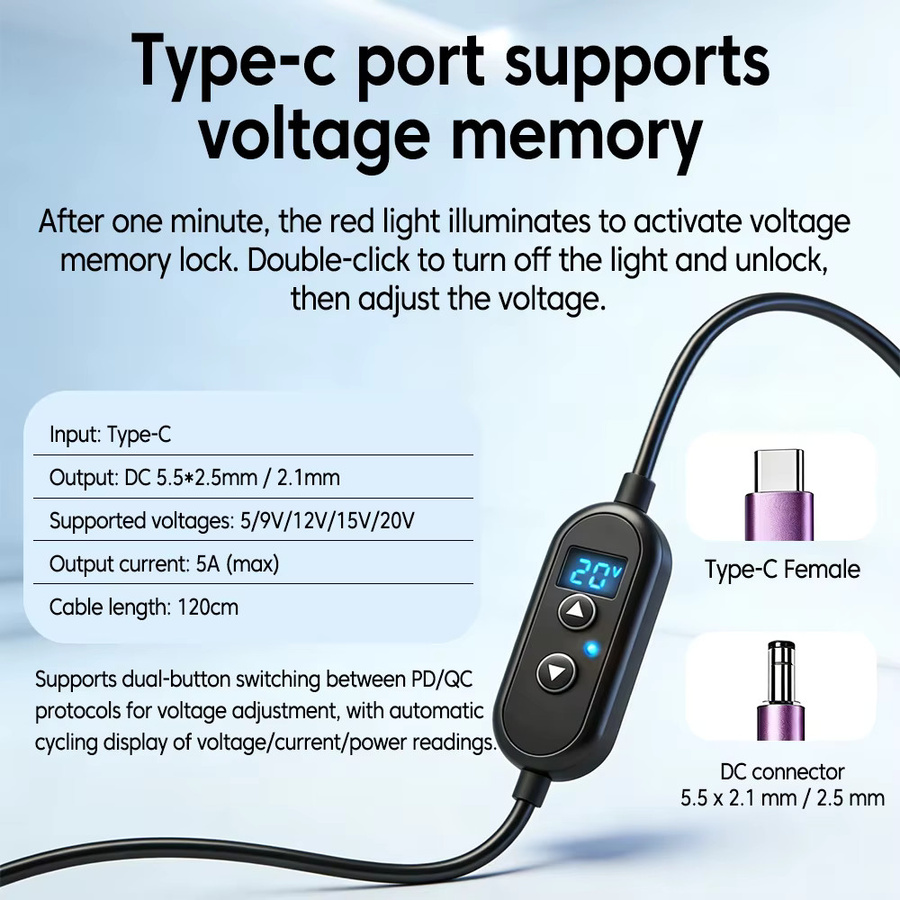 Olaf USB-C zu DC Adapter Einstellbares Boost-Konverterkabel in Schwarz für WLAN-Router - Bild 2