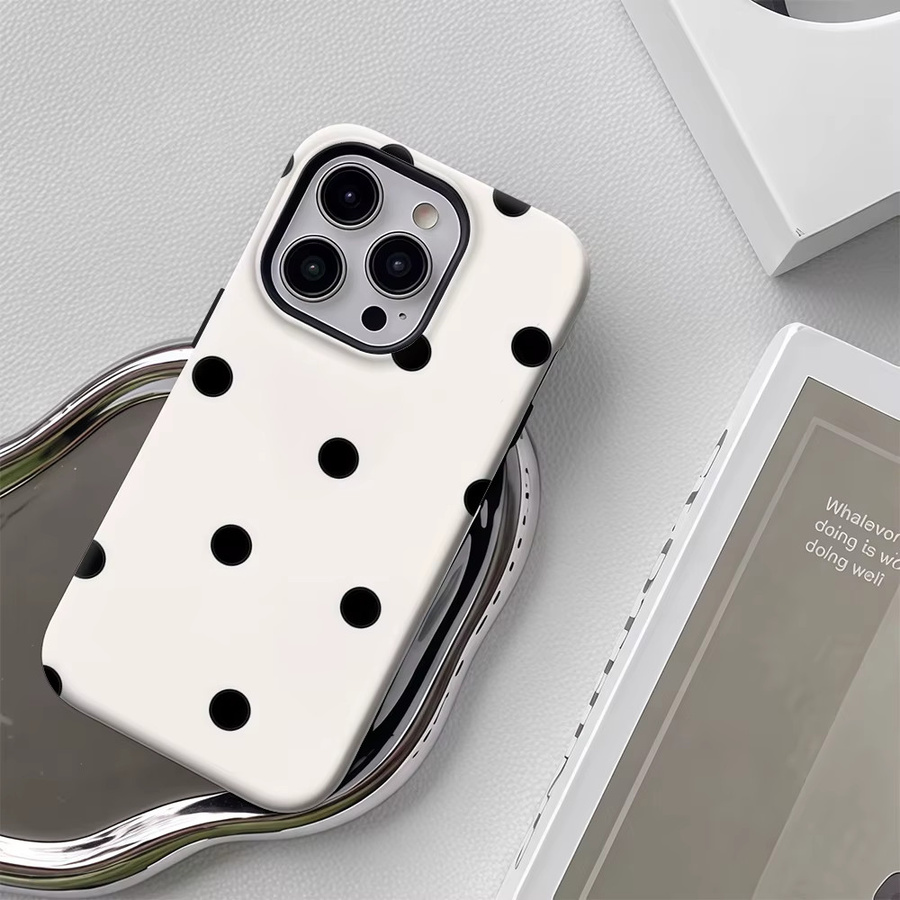Handyhülle mit unregelmäßigen schwarzen Polka Dots für Apple iPhone 17 16 15 14 13 12 Pro Max Plus in Schwarz-Weiß mit doppelschichtiger Rückseite - Bild 3