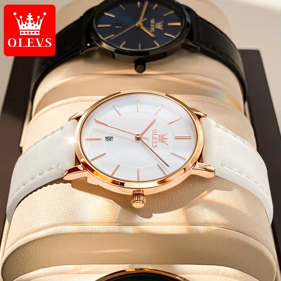 OLEVS Armbanduhr, Quarz, Leder, Roségold, Weiß, Damen - Bild 2