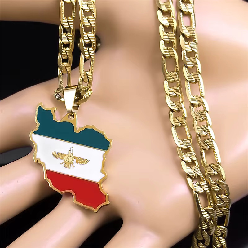 JYTF Halskette Iran Karte Nationalflagge, Edelstahl, Gold, Unisex - Bild 4