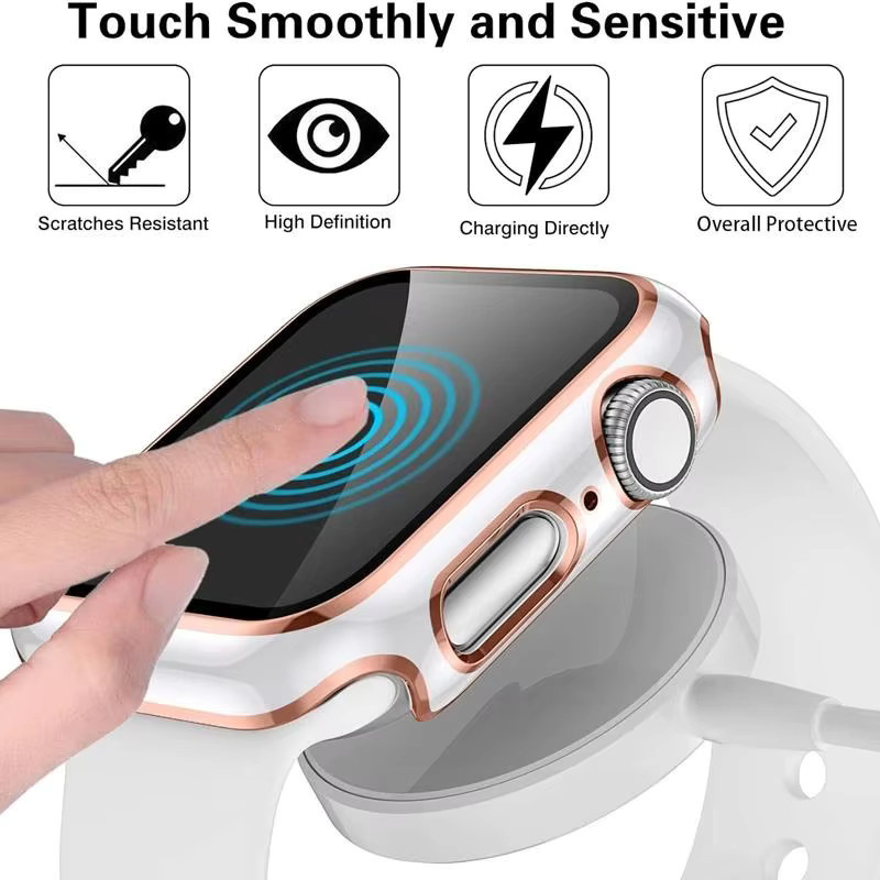 Correa Displayschutzfolie aus Glas mit Abdeckung für Apple Watch Serie 4 5 6 SE 7 8 9 in Weiß - Bild 2
