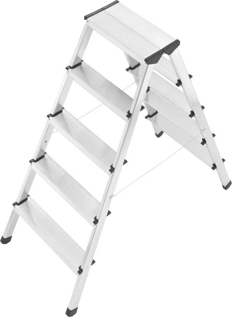 Hailo Alu-Sicherheits-Doppelstufenleiter D60 StandardLine in Silber, 2 x 5 Stufen mit Rutschschutz und Soft-Grip-Sohle - Bild 1
