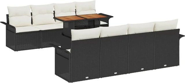 vidaXL Garten-Sofa-Set aus Poly Rattan und Stahl, 9-teilig, Schwarz - Bild 1