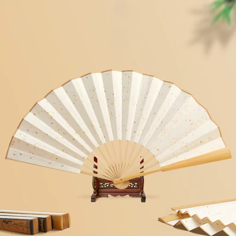 Blanko Xuan-Papier Faltfächer im antiken Stil mit goldener Oberfläche für Kalligraphie und Malerei in Gold - Bild 2