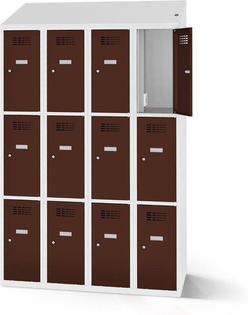 rotstahl Fächerschrank mit Ladefunktion in Mahagoni und lichtgrauem Korpus, 12 Fächer (4x3), Breite: 120 cm, Höhe: 200 cm - Bild 1