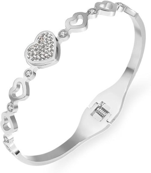Armreif Edelstahl, Silber, Herz, Zirkonia, Kristall, Damen - Bild 1