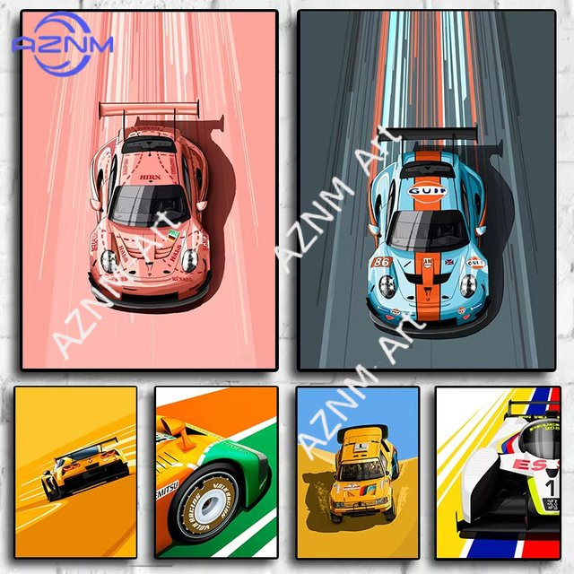 Modernes Cartoon-Rennwagen-Poster als Leinwandbild für die Wanddekoration im Kinderzimmer oder Wohnzimmer - Bild 1