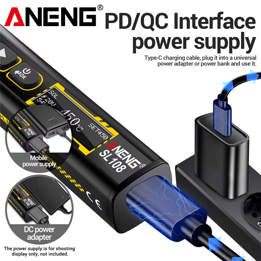 ANENG SL108 Elektrischer Lötkolben 96 W mit einstellbarer Temperatur, tragbares Smart-Lötkolben-Set in Schwarz-Silber mit PD/QC Schnellladung - Bild 2