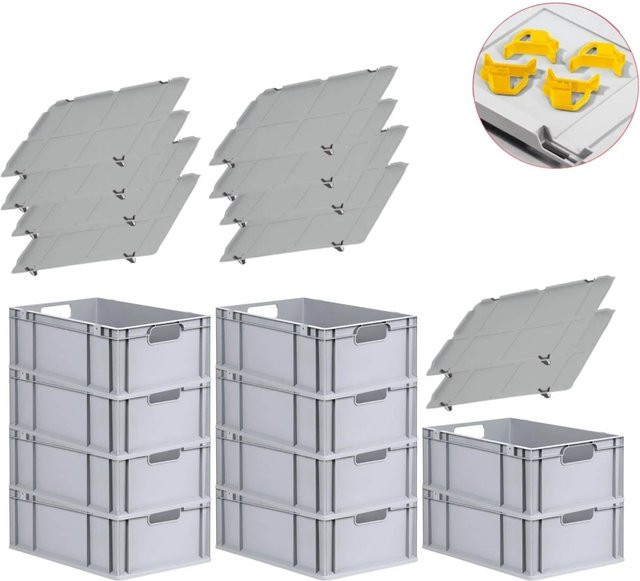 PROREGAL Spar Set mit 10x Eurobox Nextgen Economy in Gelb inklusive Auflagedeckeln und 4x Schiebeschnappverschlüssen, H x B x T: 22 x 40 x 60 cm, 44 Liter - Bild 1