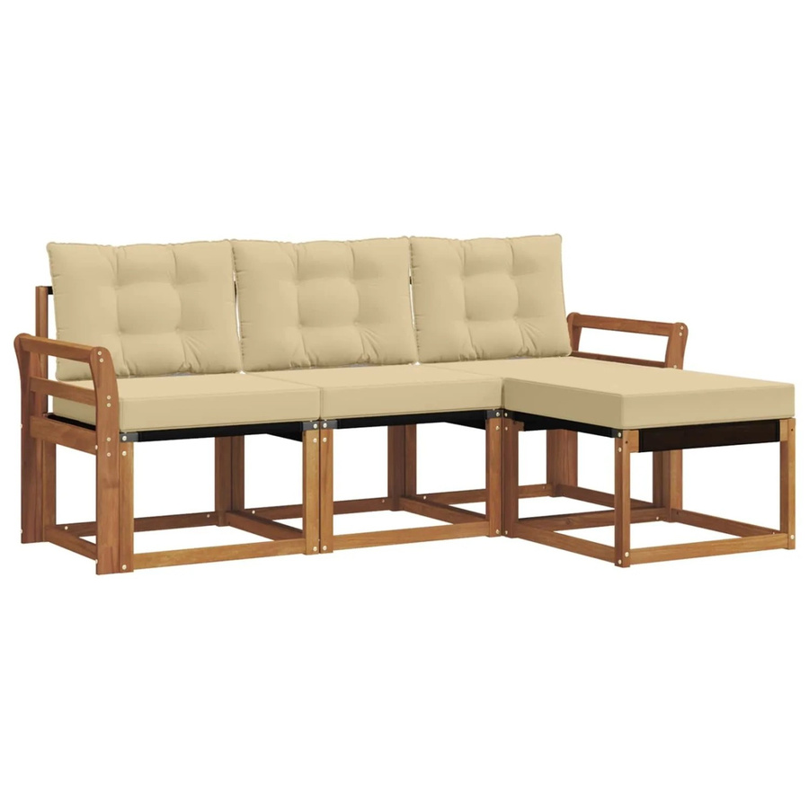 vidaXL Outdoor-Sofagarnitur 4-teilig L-Form aus Akazienholz und Textilene in Natur und Beige mit UV-beständigen Kissen - Bild 2
