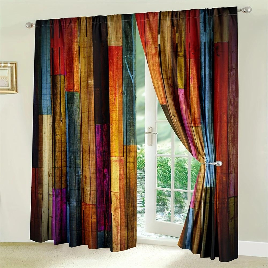 Semi-transparente Vorhänge im Farmhouse-Stil mit Grafikdesign von Household supplies MH, Mehrfarbig, B: 150 cm, H: 166 cm - Bild 4