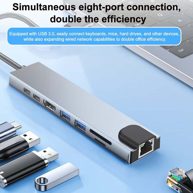 Congdi USB-C Docking Station Thunderbolt 3 Adapter mit HDMI und RJ45 Ethernet für Macbook Air M1 und iPad Pro - Bild 1