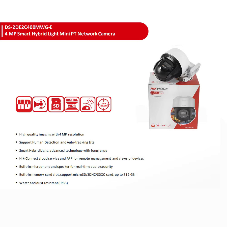Hikvision DS-2DE2C400MWG-E Smart Hybrid-Light Mini PT POE IP-Kamera in Weiß mit 4MP, Menschenerkennung, Auto-Tracking Lite und 2-Wege-Audio - Bild 2