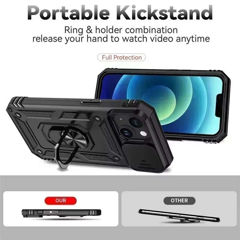 Heavy Duty Armor Schutzhülle mit Ständer für iPhone 15 Pro Max, iPhone 14, 13, 12, 11 Pro Max und Plus in Schwarz - Bild 2