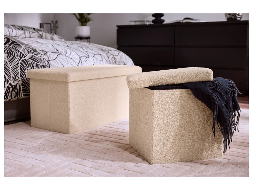 LIVARNO Sitzhocker klappbar in Beige mit abnehmbarem Bouclé-Bezug - Bild 2