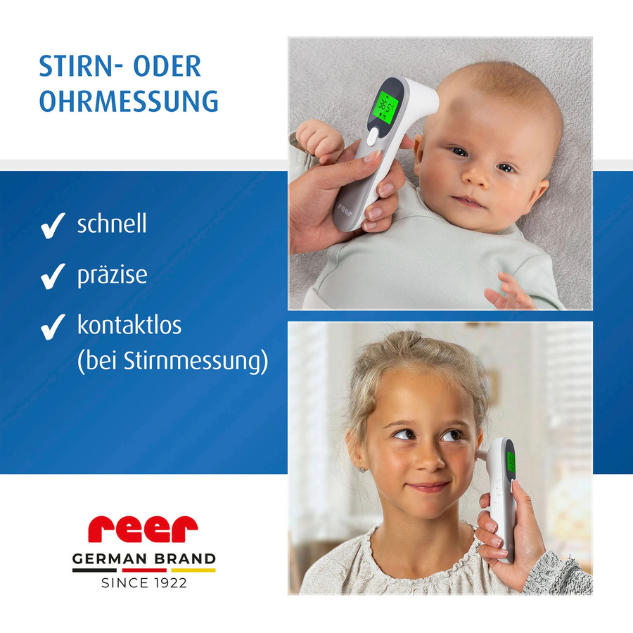 Reer 4in1 Infrarot-Fieberthermometer Colour MaxTemp für Ohr- und Stirnmessung in Weiß Grau - Bild 2