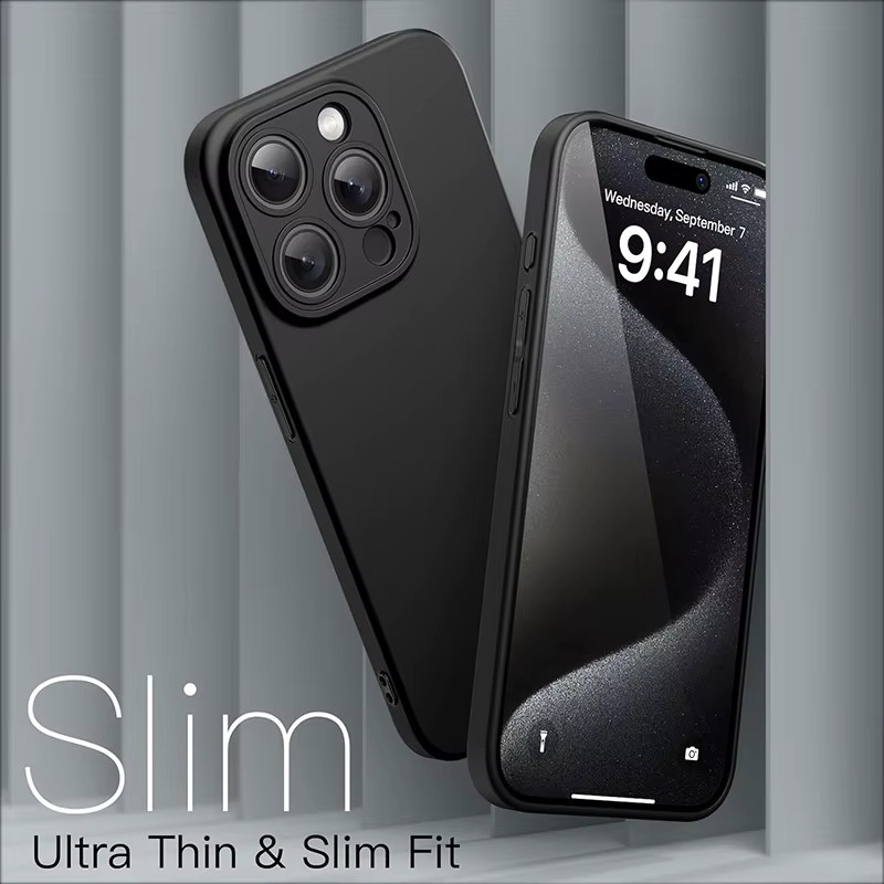 Matte Silikon-Schutzhülle für Apple iPhone 16 15 14 13 Pro Max Plus Mini SE in Schwarz - Bild 2