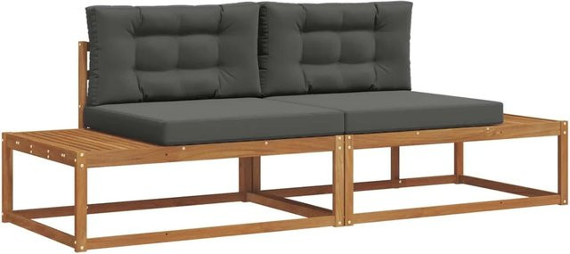 vidaXL Outdoor-Sofagarnitur aus Akazienholz mit Kissen, 2er-Garnitur in Braun und Anthrazit - Bild 1
