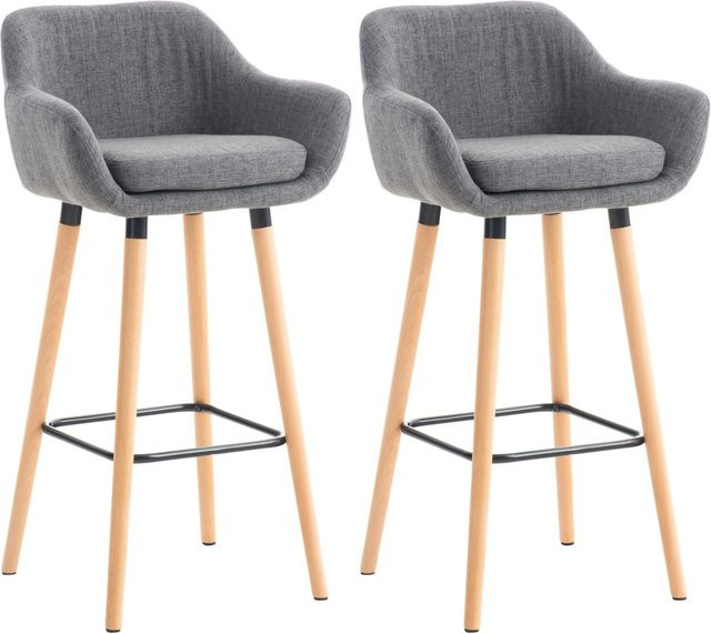 DELUKE Barhocker 2er Set VILO mit Lehne in Hellgrau, Stoffbezug und Buchenholz, H x B x T: 99 x 55 x 46 cm - Bild 1