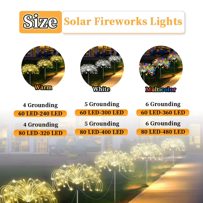 OKAL RED EAST Solar-Feuerwerkslichter mit 480 LED, Warmweiß, Starburst-Effekt für die Garten- und Weihnachtsdekoration - Bild 2