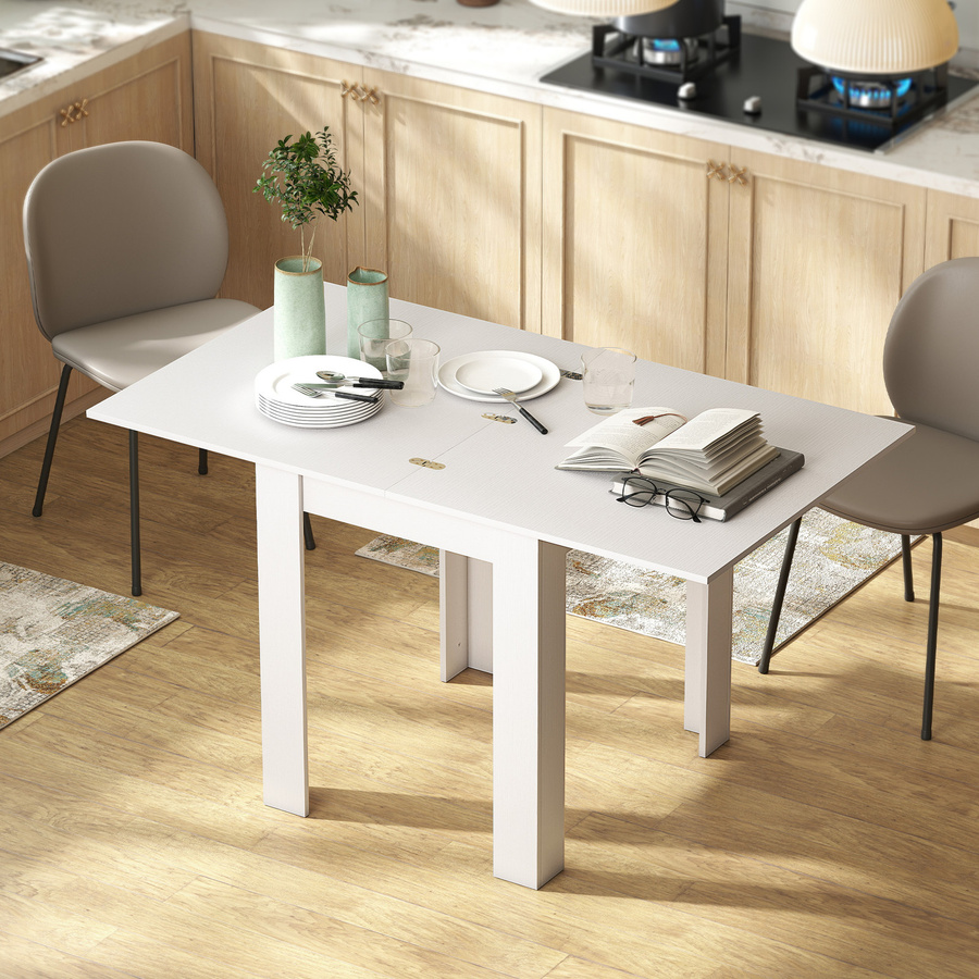 HOMCOM Ausziehbarer Esstisch für 4-6 Personen in Weiß Holzoptik, Rechteckiger platzsparender Esstisch mit Butterfly-Auszug für Esszimmer und Wohnzimmer - Bild 2
