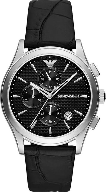 Emporio Armani Chronograph, Leder, Quarz, Schwarz, Herren - Bild 1