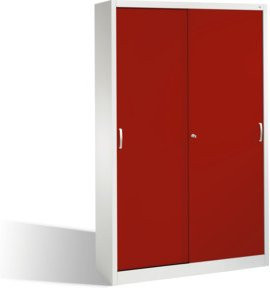 C+P Aktenschrank Acurado mit Schiebetüren, 5 Ordnerhöhen, Front Rubinrot, Korpus Lichtgrau, H: 195 cm, B: 120 cm, T: 40 cm - Bild 1