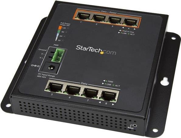 StarTech.com 8-Port Gigabit Ethernet Switch Managed mit 4 PoE+ Ports und 120 W Leistung in Schwarz - Bild 1