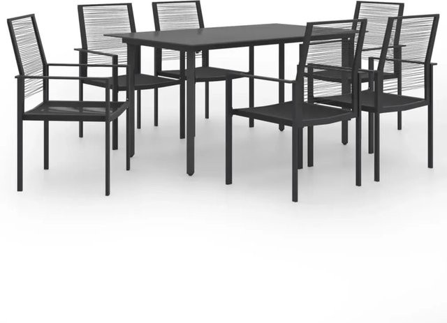 vidaXL 7-teilige Garten-Essgruppe in Schwarz aus pulverbeschichtetem Stahl, Glas und PVC-Hohlrattan - Bild 1