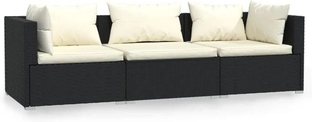 vidaXL U-Form Garten-Sitzgruppe aus Poly-Rattan in Schwarz mit Polsterkissen und Metallrahmen - Bild 1