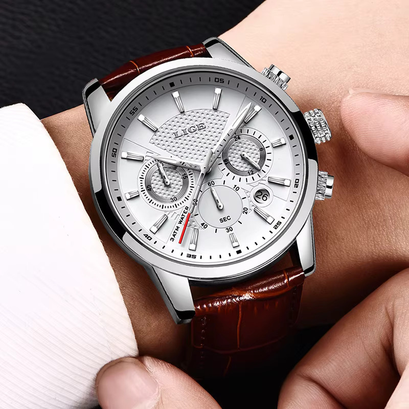 LIGE Armbanduhr Quarz, Leder, Edelstahl, Datum, Herren - Bild 5