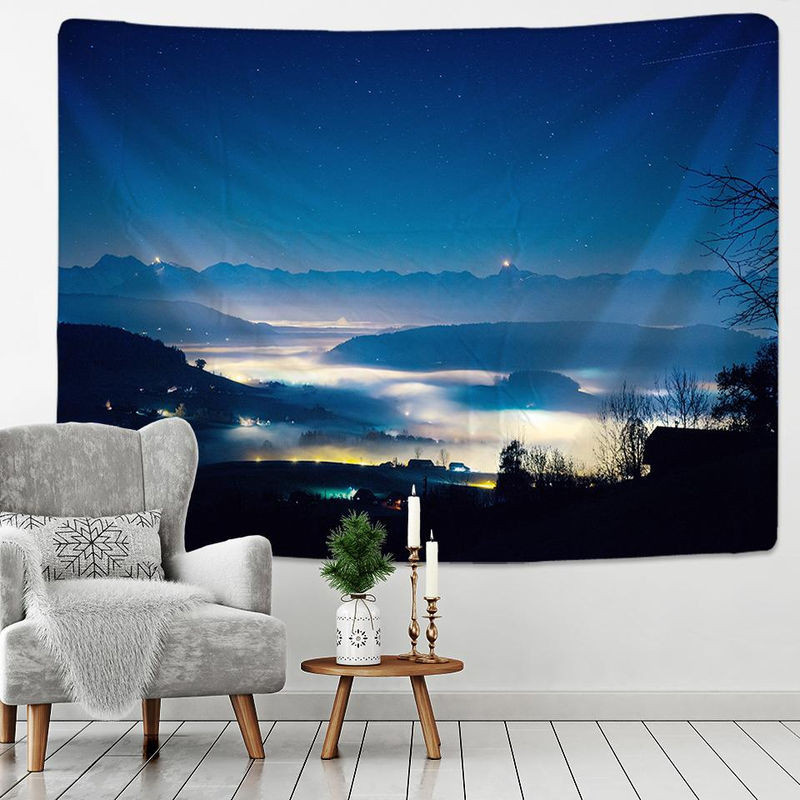 Super Six Wandteppich Sternennacht Misty View Boho Wandbehang Blau, B: 95 cm, H: 70 cm - Bild 1