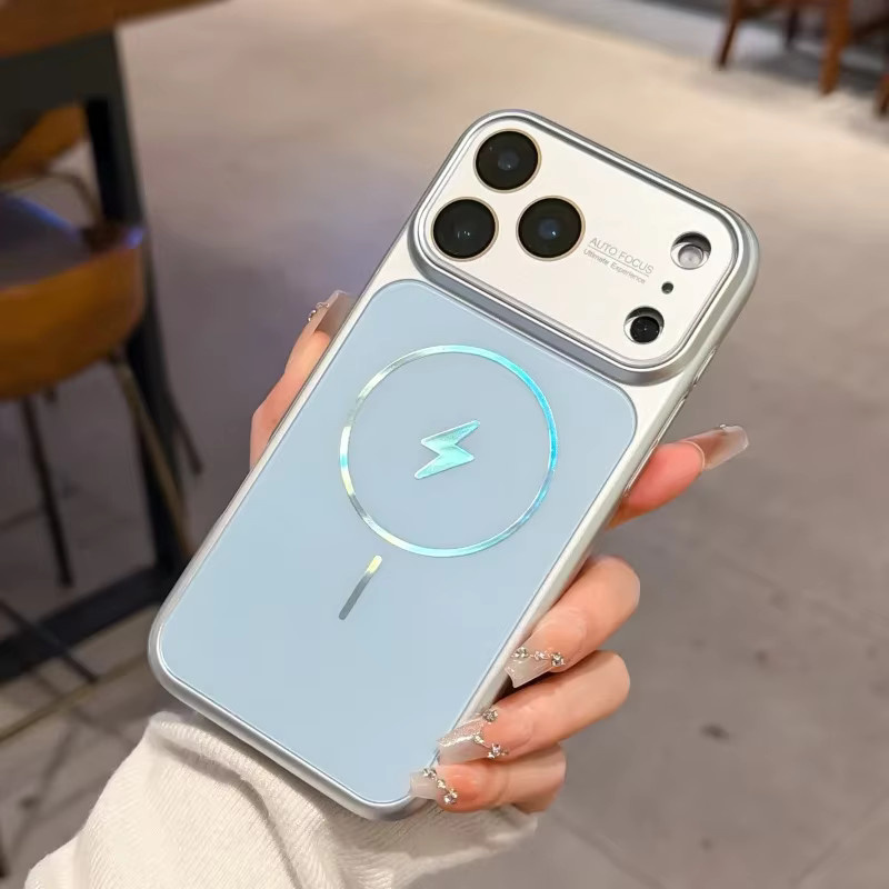 Magnetische kabellose Ladehülle mit Laser-Blitzmuster für Apple iPhone 17 16 15 Pro Max in Matt-Optik, erhältlich in Weiß und Blau - Bild 2