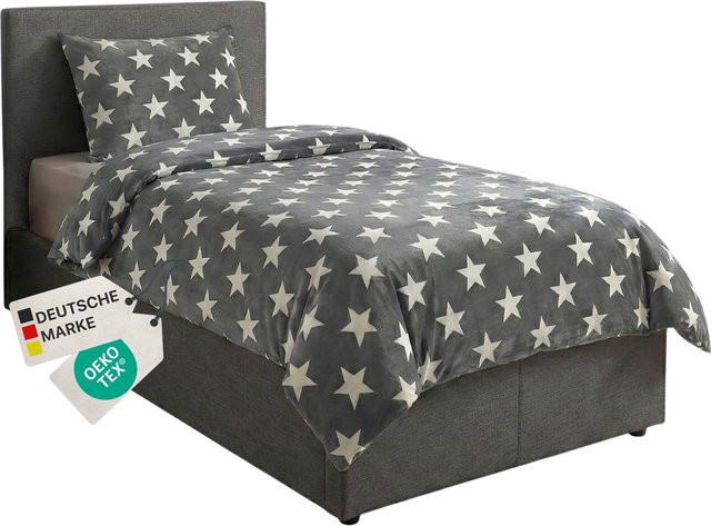 NYVI Winter Bettwäsche CozyStar Soft 2-teilig mit Sterne-Design in Grau, Bettbezug B: 135 cm, H: 200 cm und Kissenbezug B: 80 cm, H: 80 cm - Bild 1