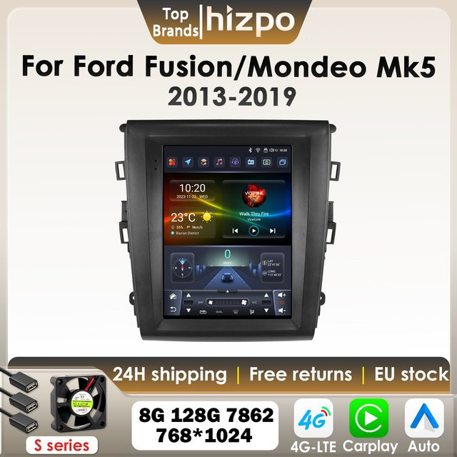 Hizpo Autoradio mit 9,7 Zoll vertikalem Bildschirm für Ford Mondeo Mk5 und Fusion 2013-2019, Bluetooth, RDS, DSP, Schwarz - Bild 1