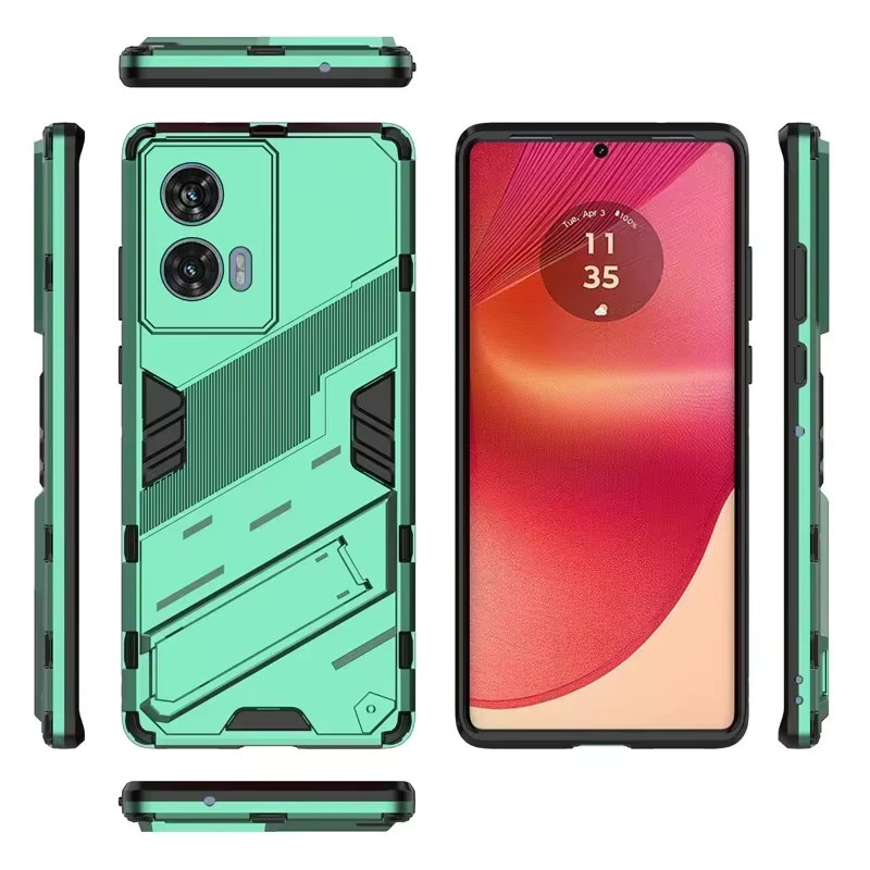 Robuste Panzer-Handyhülle mit Ständer für Motorola MOTO Edge 60, 50 Fusion, G24, G04 und E14, stoßfeste Schutzhülle aus hartem PC in Schwarz oder Grün - Bild 5