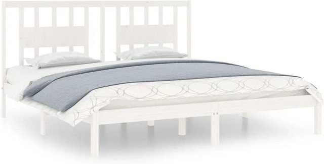 vidaXL Massivholzbett aus Kiefer in Weiß, Rustikaler Stil, B/T: 200 x 200 cm, H: 206 cm - Bild 1