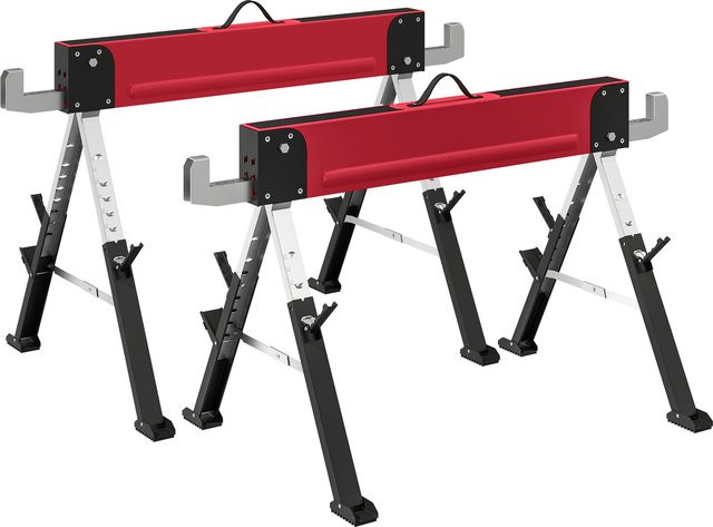 HOMCOM 2er Set klappbare Arbeitsböcke aus Metall in Rot, 7-fach höhenverstellbar, Arbeitshöhe: 64 cm - 81 cm - Bild 1