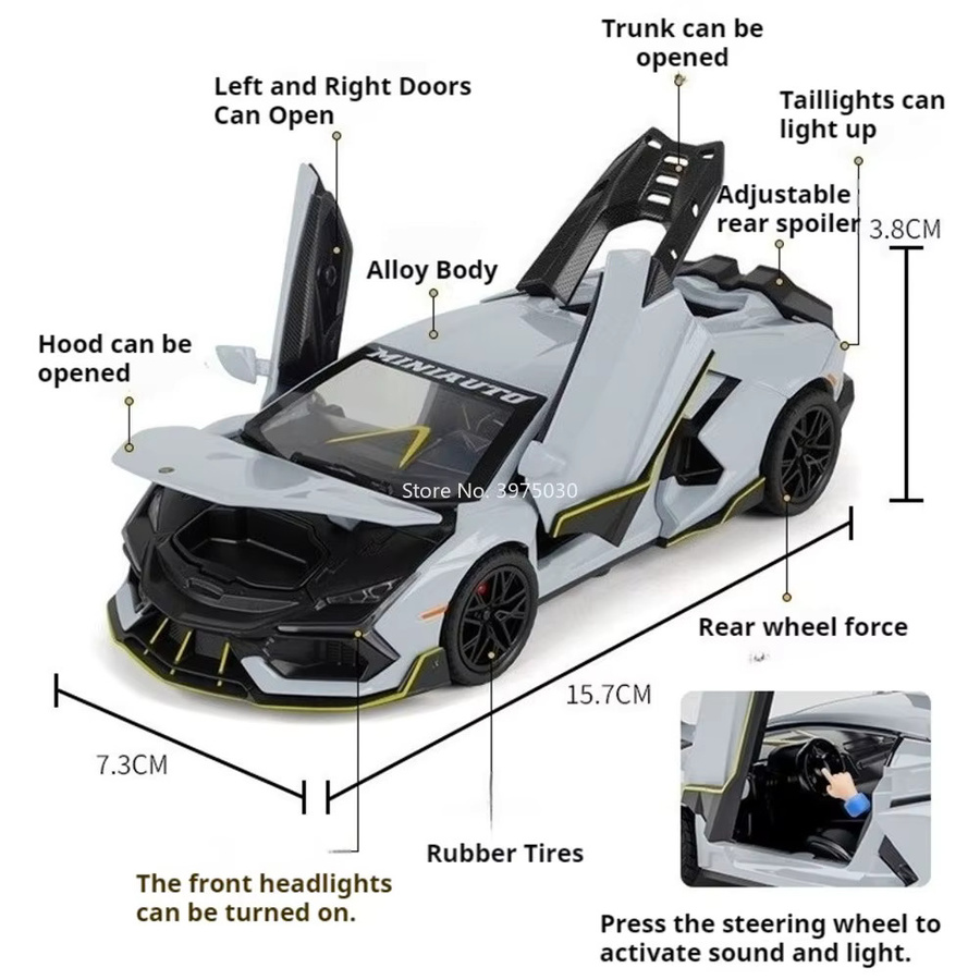 MAKEDA Lambor Mansory Revuelto SVJ63 Spielzeugmodell, 1:32, mit Musik - Bild 3