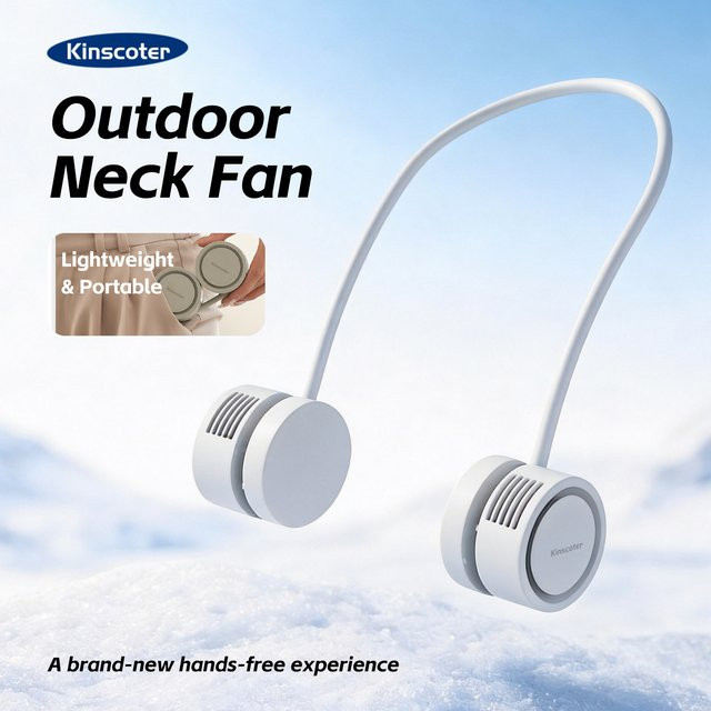 Kinscoter Tragbarer Nackenventilator, Faltbarer Mini-USB-Ventilator mit 1600 mAh Akku, Wiederaufladbarer leiser Kühlventilator für Sport und Freizeit in Beige oder White - Bild 1