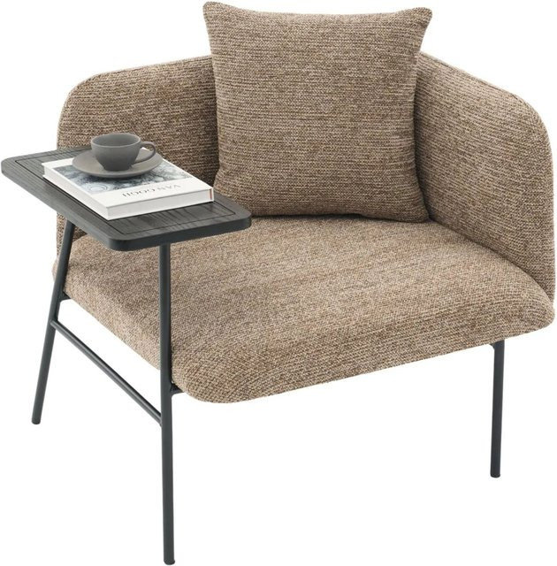 PXloue Einzelsessel mit Beistelltisch und Seitentaschen aus Chenille in Khaki - Bild 1