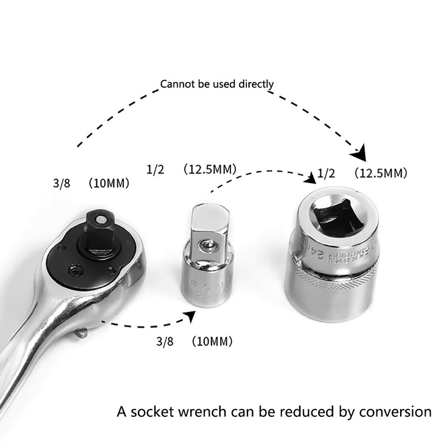 MLDCZS Ratschenschlüssel-Adapter Set aus Chrom-Vanadium-Stahl in Silber mit 1/4", 3/8" und 1/2" Antriebssockel Konverter - Bild 1