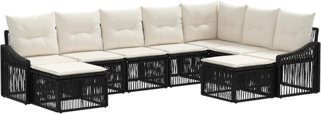 vidaXL Gartensofa-Set 9-teilig Schwarz aus Poly-Rattan mit Polstern und Metallgestell für Garten und Terrasse - Bild 1