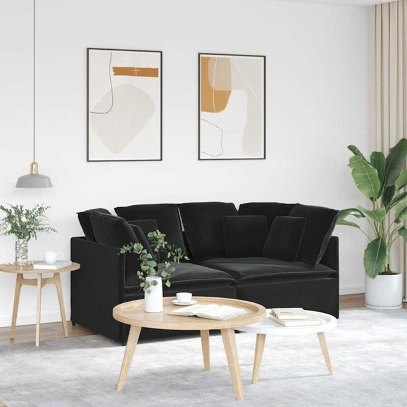 Modulares Samt Sofa in Schwarz von Vidaxl mit Kissen und Metallgestell, B/T/H: 200 x 100 x 64 cm - Bild 1