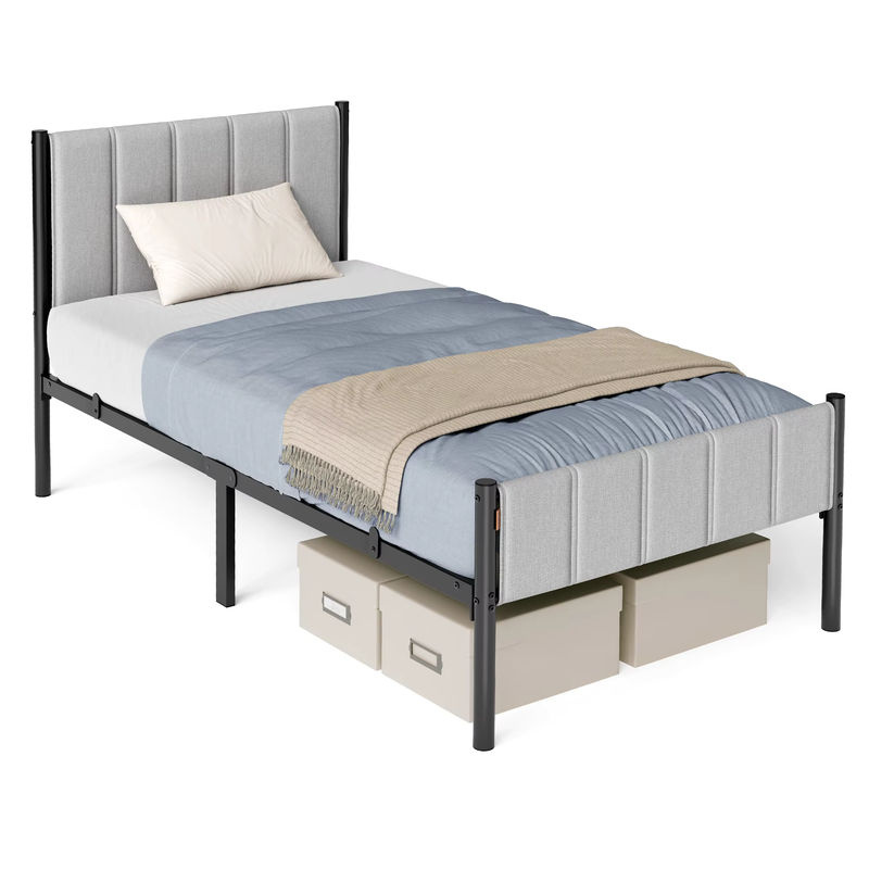 VASAGLE Bettgestell mit gepolstertem Kopfteil und Lift-up-Funktion, Farbe Grau, B/T/H: 140 x 200 cm - Bild 2