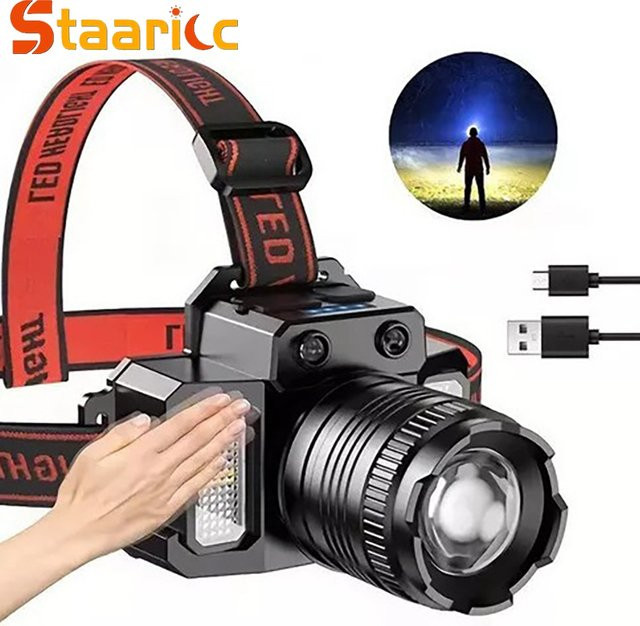 STAARIC Smart Induktions-LED-Stirnlampe mit Zoom, Bewegungssensor und USB-Aufladung in Schwarz - Bild 1