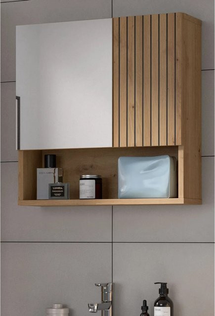 Inn.Furn Badezimmer Spiegelschrank Livia in Eiche Braun, Wandmontage mit Spiegeltüren und Regalfächern, B/H: 54 x 55 cm - Bild 1